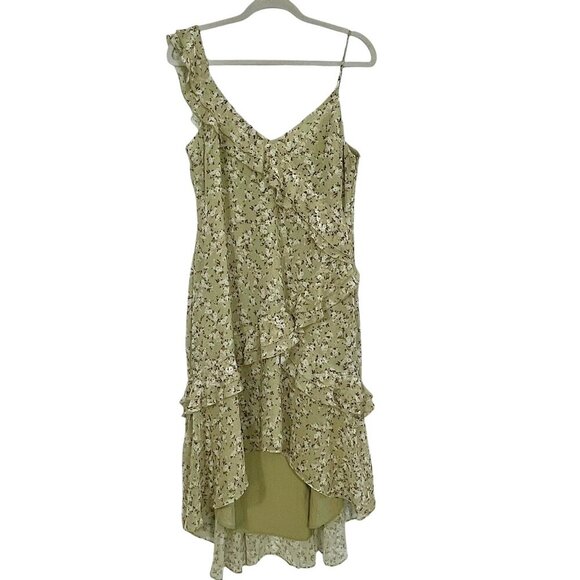NWT WAYF Marilyn Sage Green Ditsy Floral Tiered Ruffle Midi Dress Sz M Romantic - Picture 1 of 13